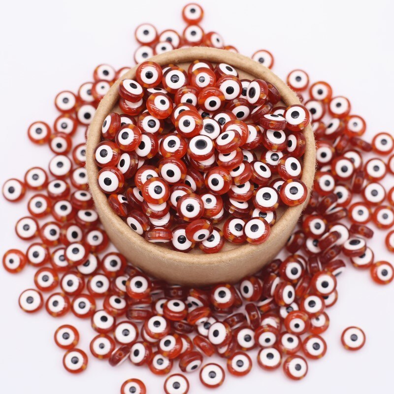 40pcs Mix Oblate Shape Evil Eye Beads 8mm Hollow Stripe Resin Spacer Beads Child DIY Jewelry Bracelet Handicraft Supplies: Coffee