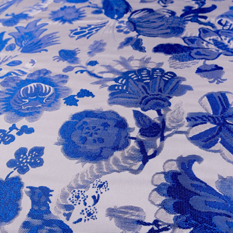 1 Yard Blue and White Porcelain Polyester Jacquaral Dress Fabric Chinese Traditional Silk Brocade Fabric Cheongsam Clothing
