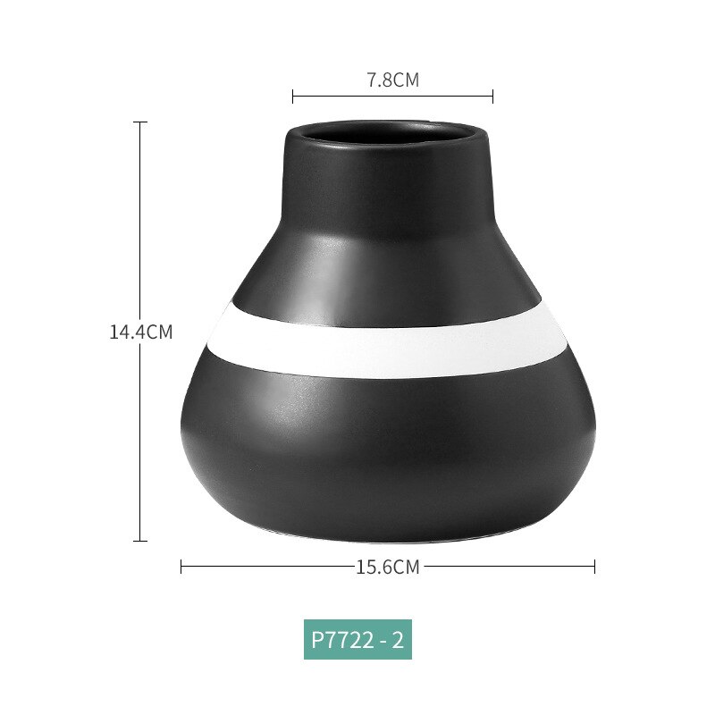 Vase minimalistiske sort / hvide geometriske stribede keramiske vaser: P7722-2