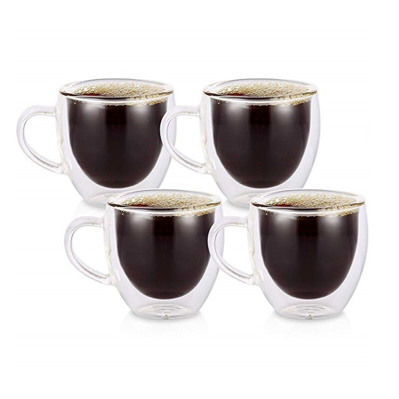 Gobelet Double paroi résistant à la chaleur | 1/2/4 pièces, transparent, thé fait main, boisson, tasses de boisson saines, tasses à café isolées
