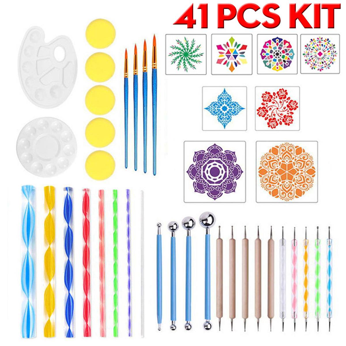 41 unids/set Mandala puntillo herramientas pintura plantillas DIY Piedra en relieve de dibujo de lápiz plumas uñas Rock pared arte Kit