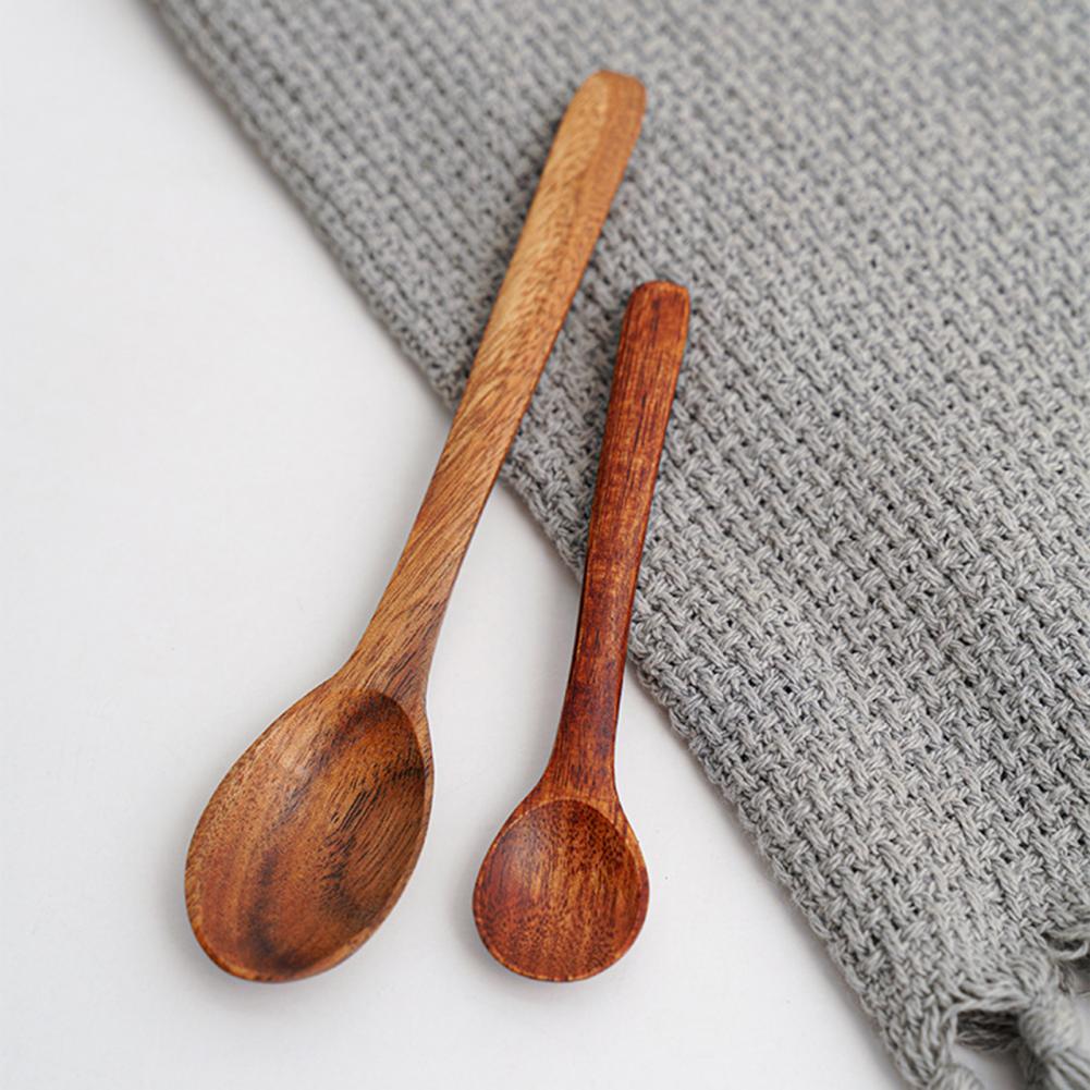 1pc Dessert Spoon Wooden Spoons Ice Cream Dessert Spoon Kitchen Flatware Wood Soup Spoons for Eating Mixing Stirring Dinnerware