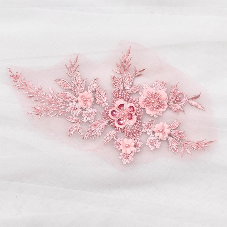 Perler broderi blomster blonder applikationer til brudekjole blå broderede blomsterlapper til tøj store perches: Lyserød