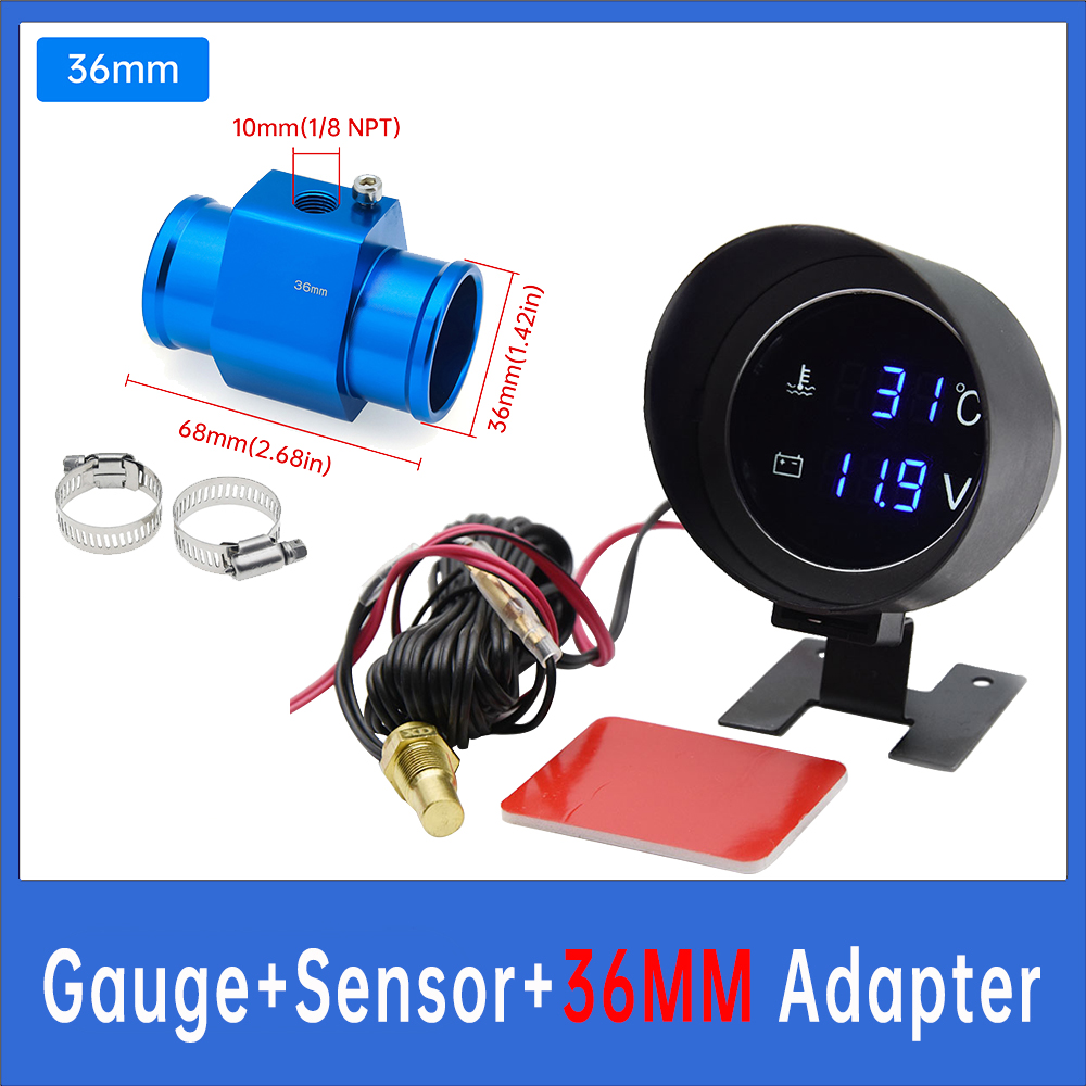 Car Water Temperature Gauge + Voltmeter With Water Temperature Sensor 2 in 1 LCD Car Digital Horizontal 12v 24v Accessories: Brown