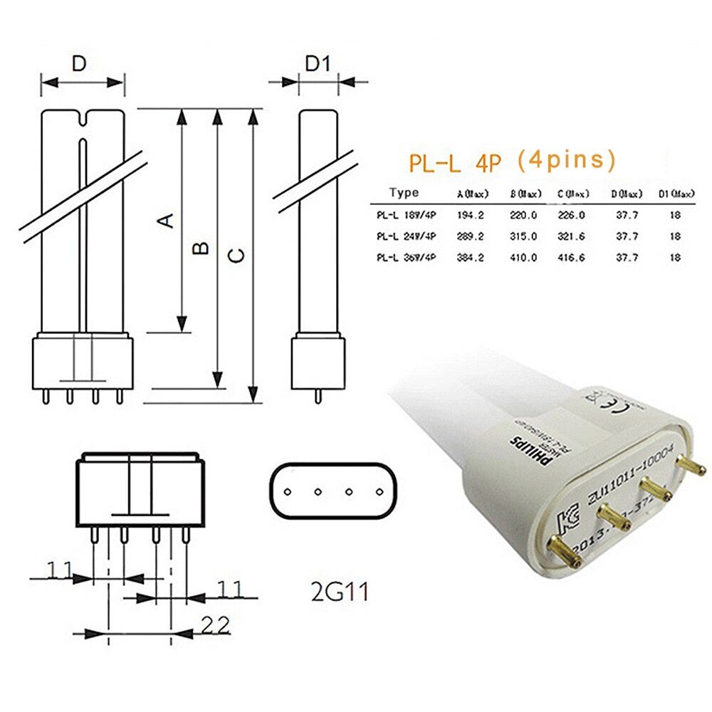 PL-L 2G11 Tubo fluorescente 18W 24W 36W 40W Lámpara de ahorro de energía CFL 4 pines Bombilla de ahorro de energía de doble tubo Tubos H Blanco Amarillo