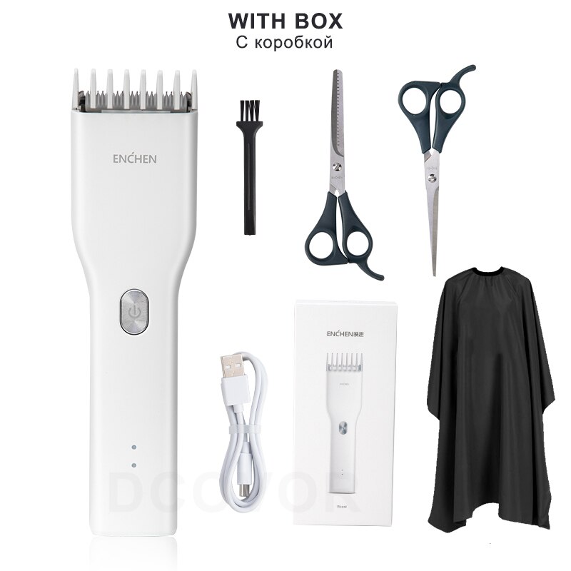 XiaoMi ENCHEN 0.7-21mm Men Hair Clippers Home use Hair Trimmer Cordless Hair Clipper Men Hair Corner Trimmer Razor: White Set With Box