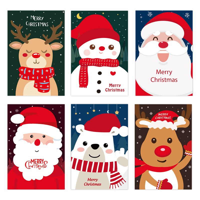 6-8 Stks/pak Nieuwjaar Vrolijk Kerst Wenskaarten Papieren Kaarten Met Envelop Binnen Zegen Kaart