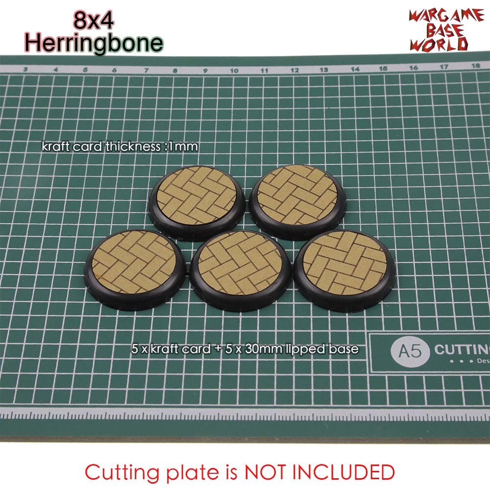 Kraft Card Texture Bases - 30mm lipped bases - Texture Bases for Warhammer: 8x4Herringbone