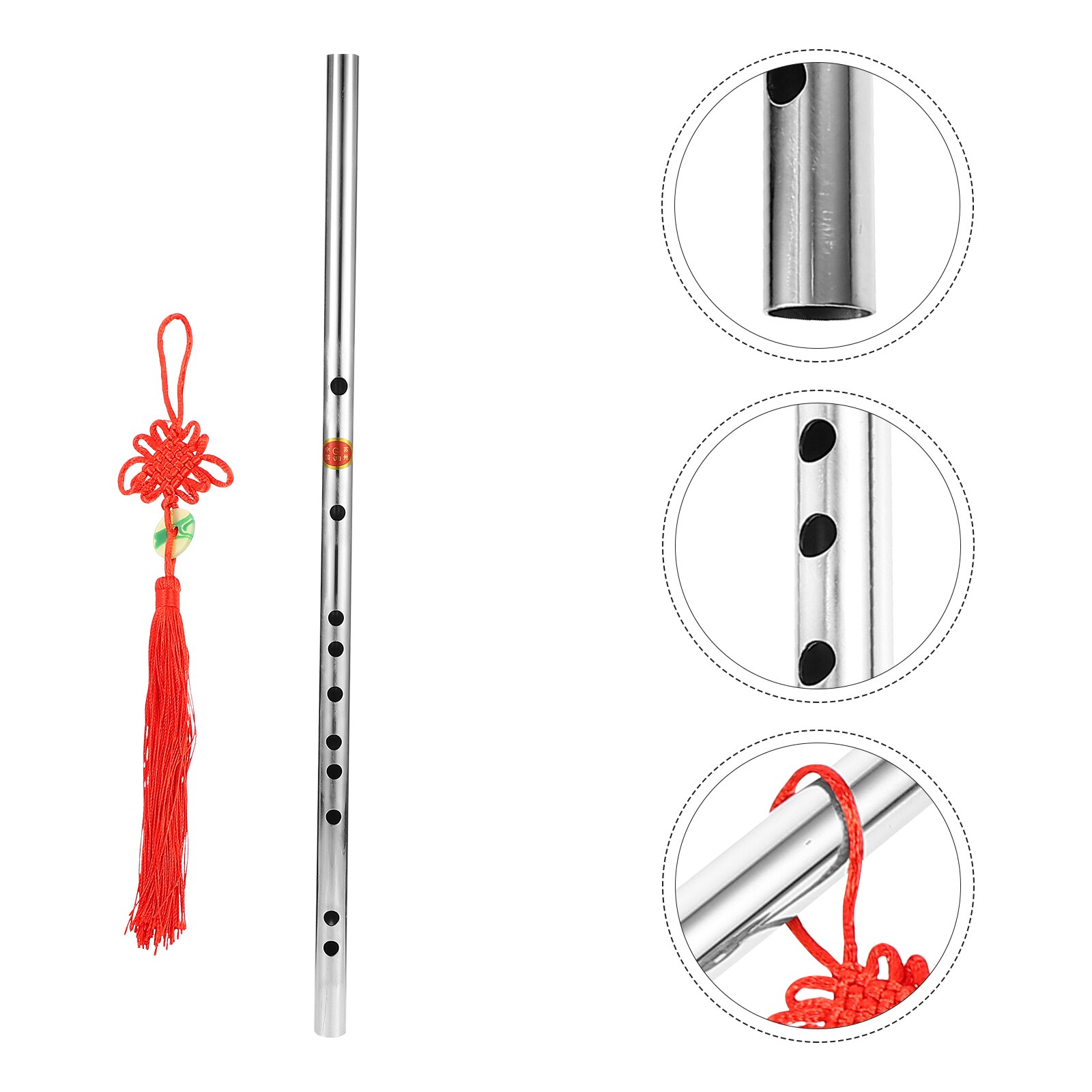 1Pc Stainless Steel Long Flute Chinese Flute Introductory Lightweight Beginners Flute G F Key with Chinese knot