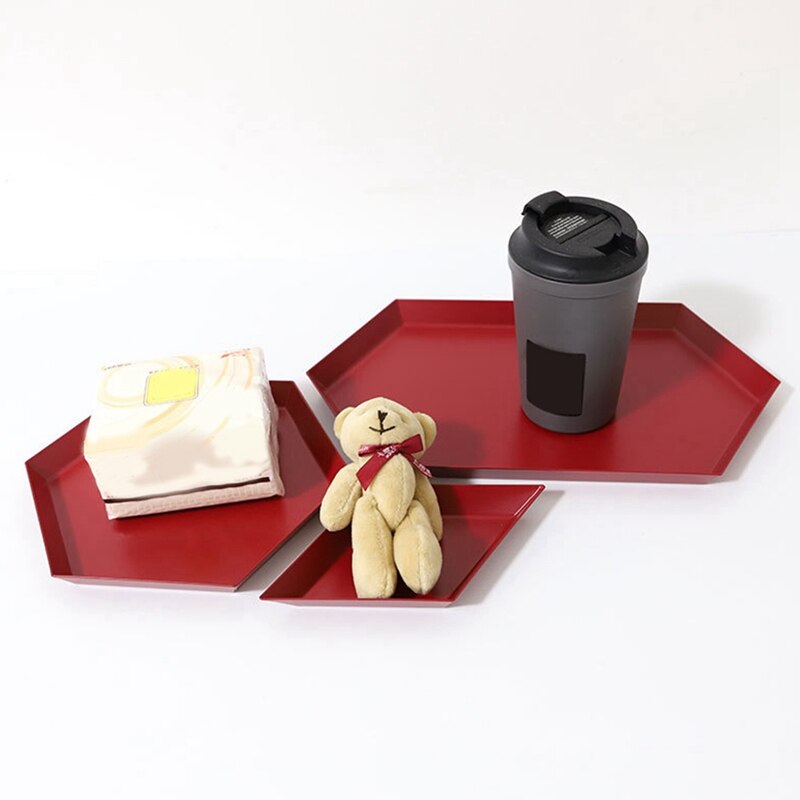 Year Red Polygonal Fruit Plate Combination Storage Tray Nordic Geometric Rhombus Metal Hexagon Jewelry Tray