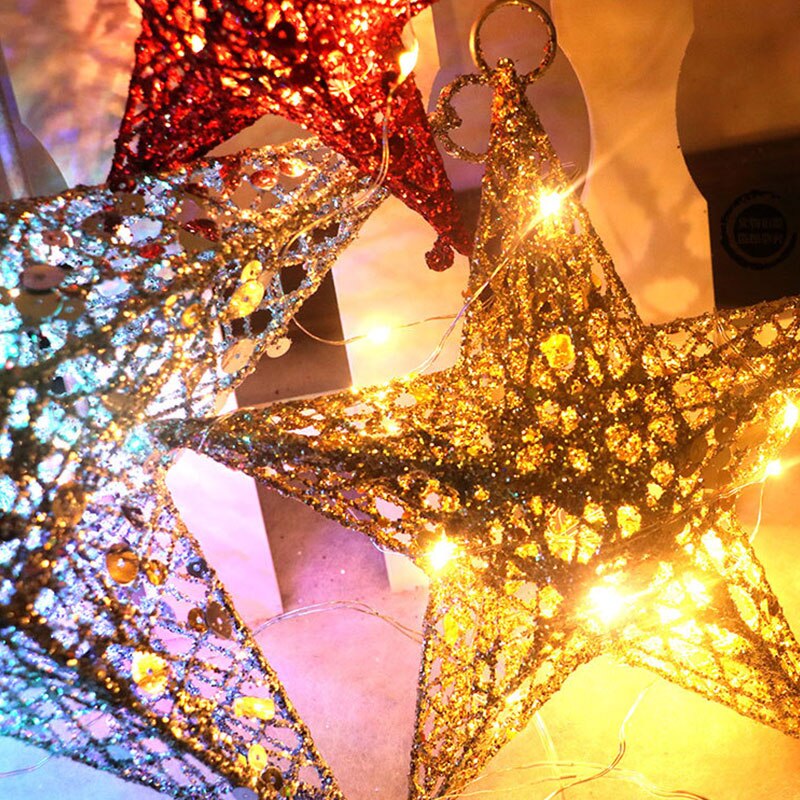 1Pc 15Cm Kerstboom Topper Mooie Iron Star Topper Glinsterende Kerstboom Decoratie Ornamenten (Goud, zilver, Rood)