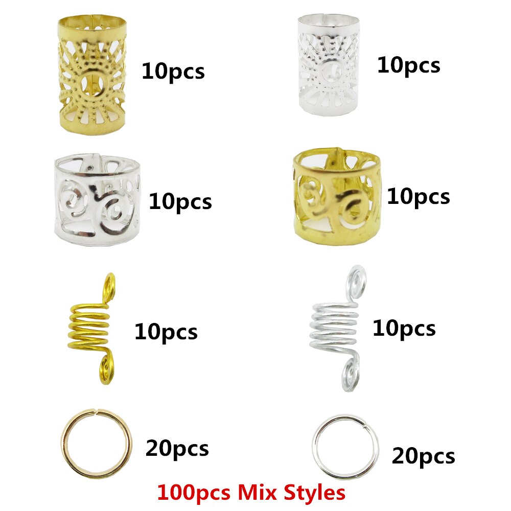 70/100PCS Golden Metal African Hair Rings Beads Cuffs Tubes Charms Dreadlock Dread Hair Braids Jewelry women men Accessories