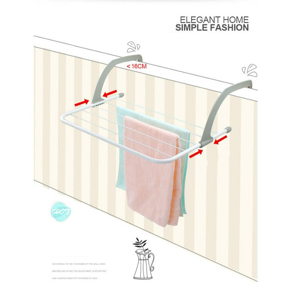 Home Folding Adjustable Radiator Towel Clothes Drying Rack Pole Airer Dryer Drying Rack 5 Rail Balcony Telescopic Laundry Holder