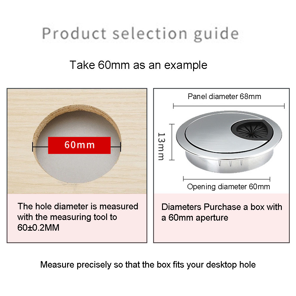 50/60/80mm Desk Table Cable Hole Cover Metal Grommet PC Computer Desk Round Cable Tidy Wire Hole Cover Chrome Brush
