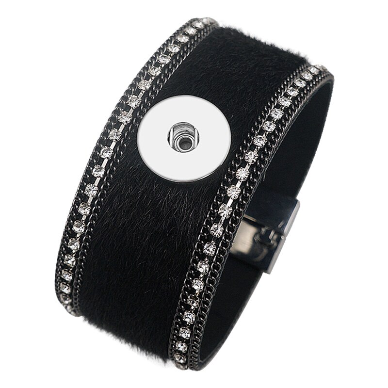 Se0205 rhinestone hestehår multi-farve læder armbånd tryk armbånd magnet spænde pasform 18mm tryk knapper tryk smykker