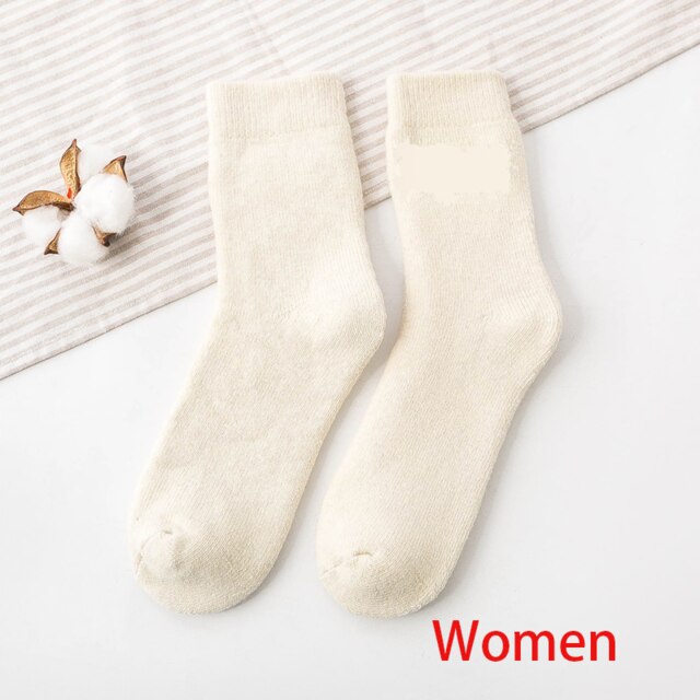 Chaussettes chaudes en laine mérinos pour hommes et femmes, très épaisses, contre le froid et la neige, alpinisme en plein air, hiver russe: women white