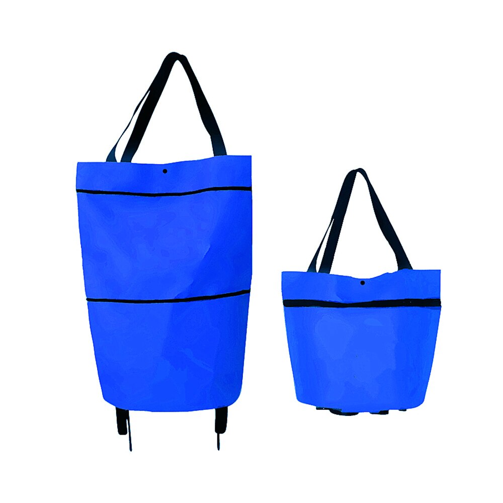 Foldbar indkøbsvogn tote taske 2 in 1 foldbar indkøbskurv bærbar foldbar indkøbsvogn trolley tote bag: Blå