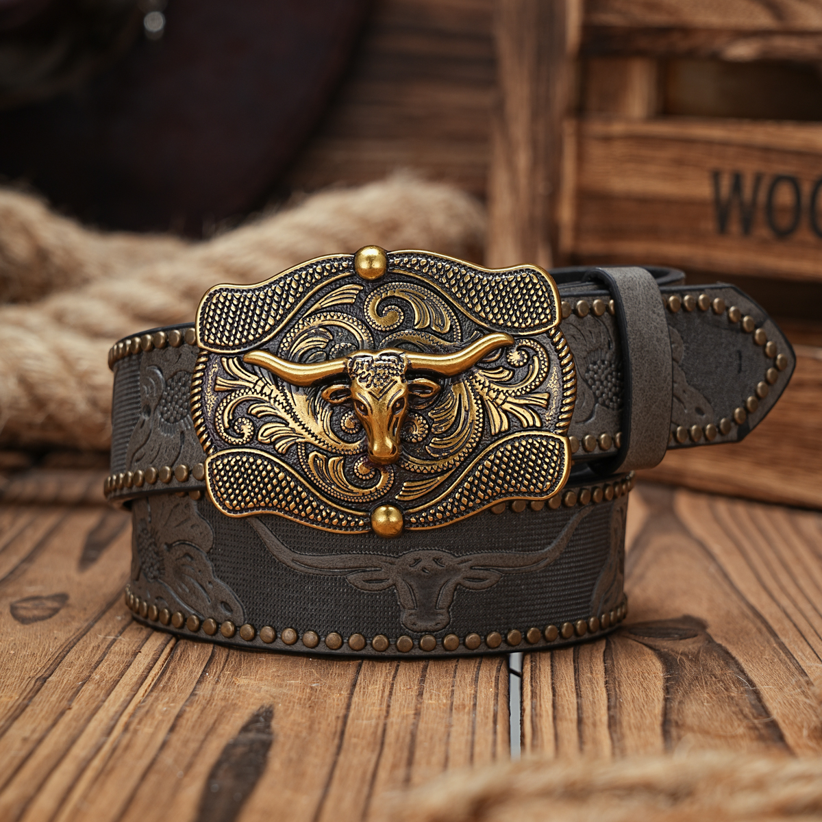 Masculino e feminino-Western-Cowboy-PU Couro-Cintos - Cinto de cavalo vintage com fivela gravada floral para jeans