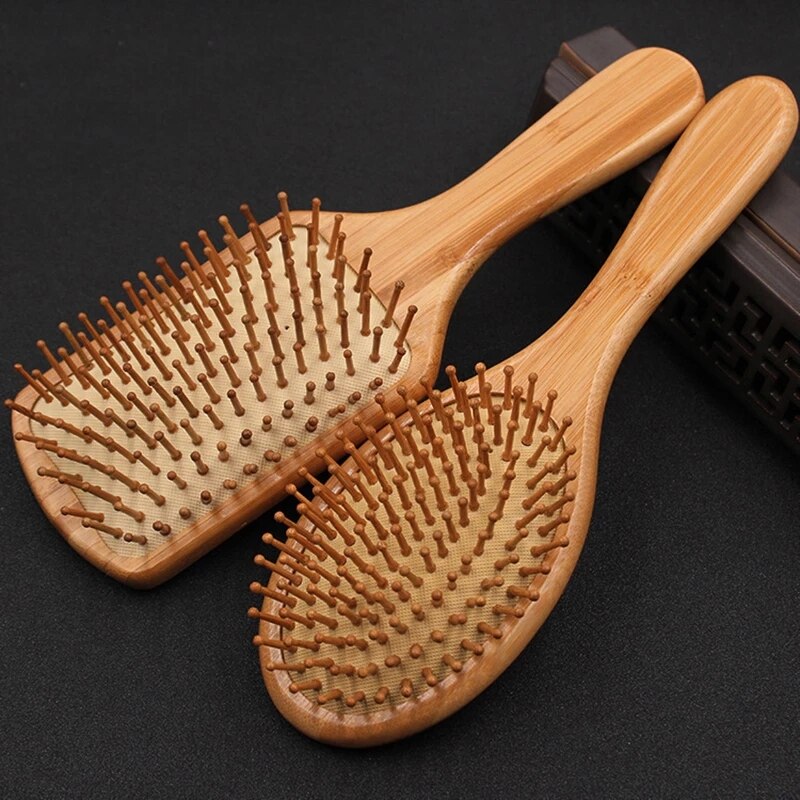 Natürliche Bambus Kopfhaut Massage Haarpflege Anti-Statische Paddel Griff Entwirren Haar Pinsel Kissen Kamm Friseur Styling Werkzeuge