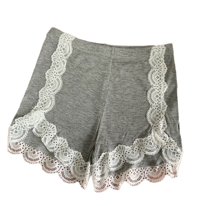 FUFUCAILLM-pantalones cortos de seguridad para mujer, pantalón adelgazante con dobladillo de encaje, cintura alta, antisnooping, ropa de verano para el hogar: Gris / M