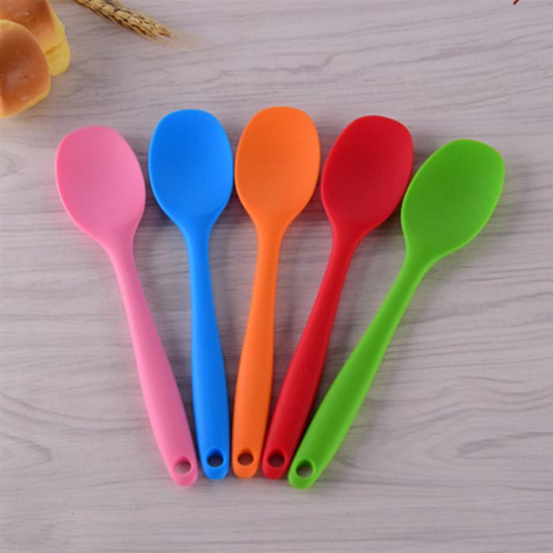 Silicone Soup Spoon Soft Long Handle Nonstick Kids Scoop Food Serving Spoon