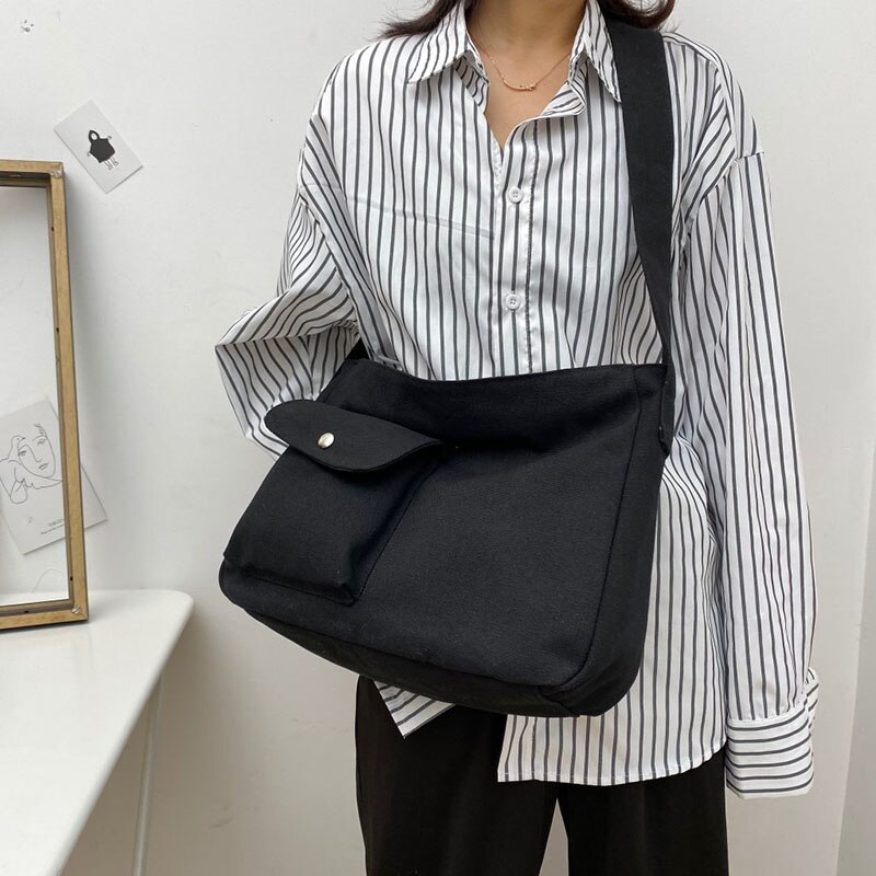 Vrouw Tassen Stevige Canvas Grote Capaciteit Shopper Vrouwen Handtas Eenvoudige Mode Dames Crossbody School Schouder Vrouwen Tas