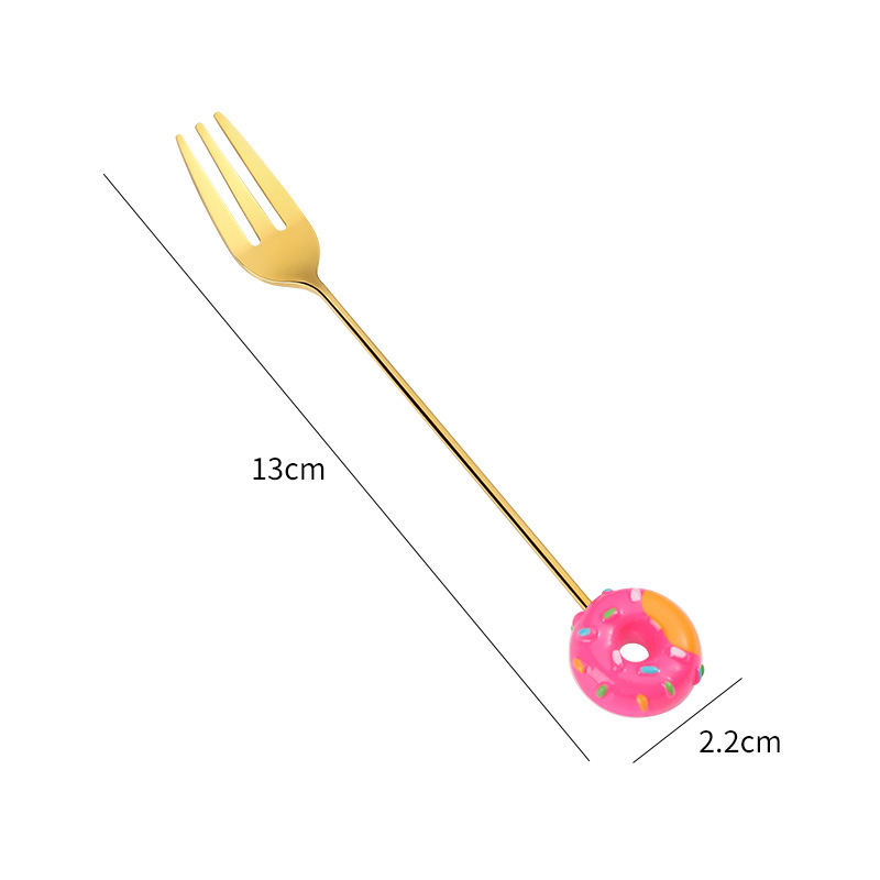 Donut Fork Spoon Stainless Steel Doughnut Dessert Fruit Forks Honey Coffee Stirring Spoon Baby Kid Cutlery Dinnerware Accessorie: C