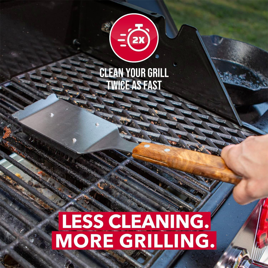BBQ Grill Brush 304 Stainless Steel – Grill Brush for Outdoor Grill with Extended,Large Wooden Handle Cleaning Brush