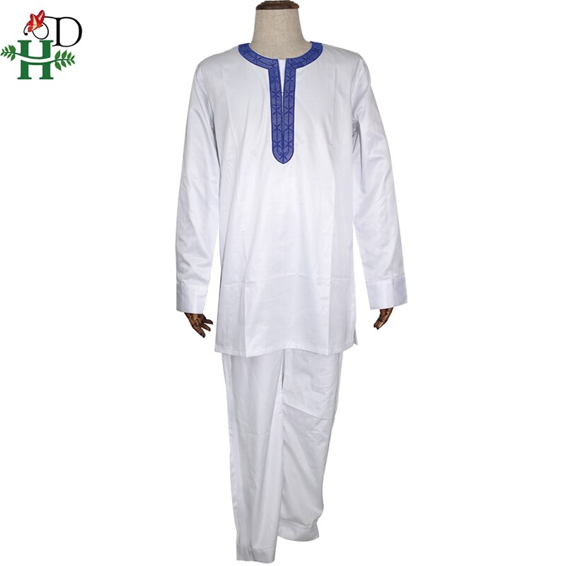 H & d agbada miehet afrikkalaiset vaatteet pitkähihaiset topit housut puku kirjonta dashiki 3 kpl setti perinteinen afrikkalainen puku