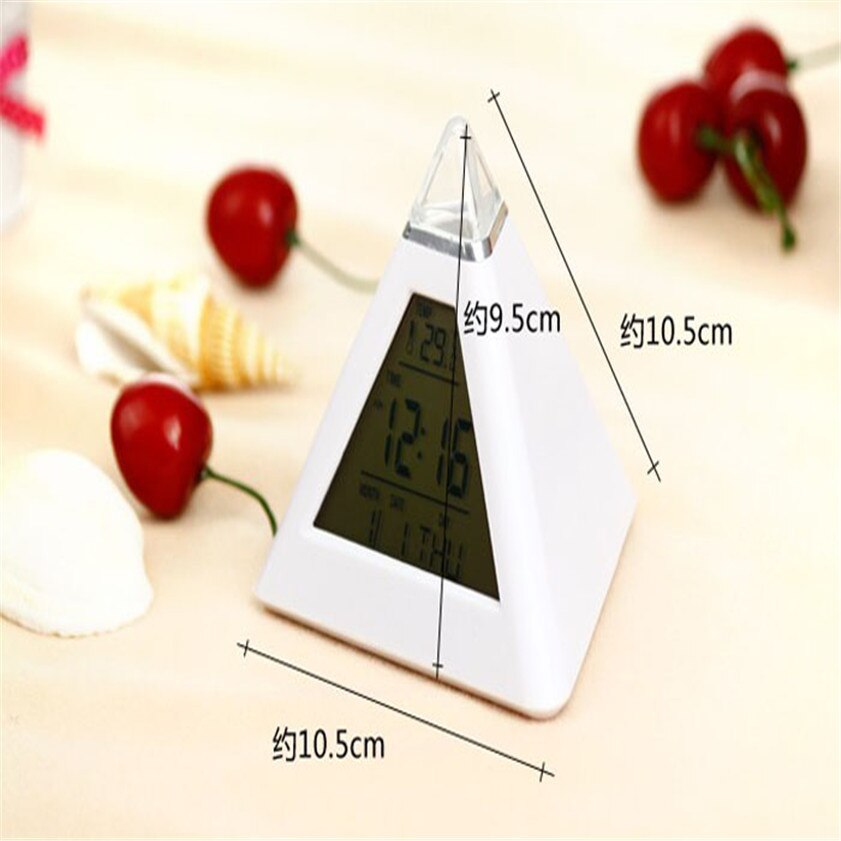 Digitale klok voor thuis, alarm, piramide, temperatuur, 7 kleuren, led, achtergrondverlichting, led-wekker