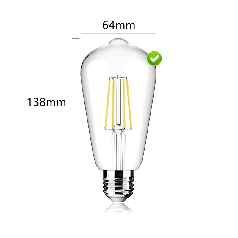 JHD-6 Pcs ST64 LED Replacement Light Bulbs E27 Screw Base Shatterproof LED Globe Bulbs Vintage Bulb 2700K Warm White Light
