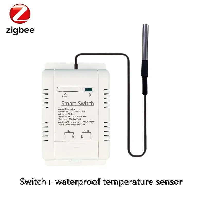 Przełącznik Mumubiz Tuya Zigbee z czujnikiem temperatury i wilgotności, inteligentny termostat 16A 3000W TH16 monitorowanie danych kompatybilny z Alexa: Bundle1