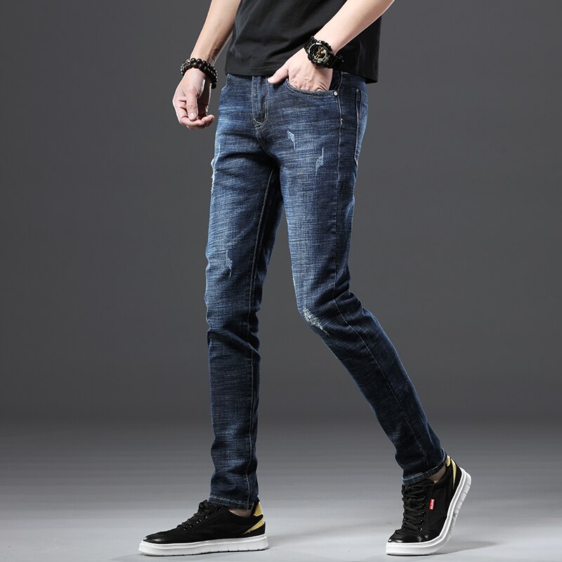 Jantour Brand Elastic Cotton Men's Jeans Men's Korean Style Shoes mens ripped jeans man jeans male