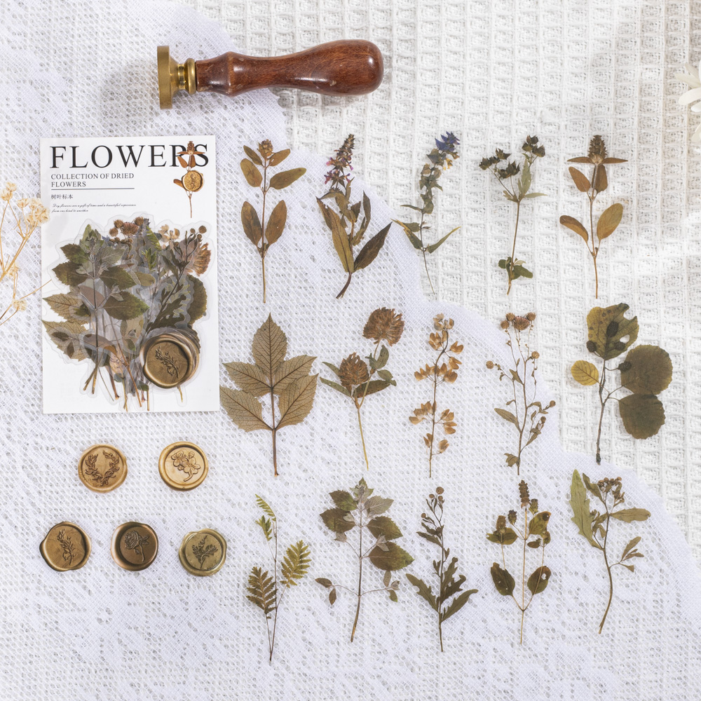40 pcs/pack Vintage Dried flower Leaf specimen Stickers aesthetic Creativity Decor Junk Journal Scrapbooking Material Supplies: Brown