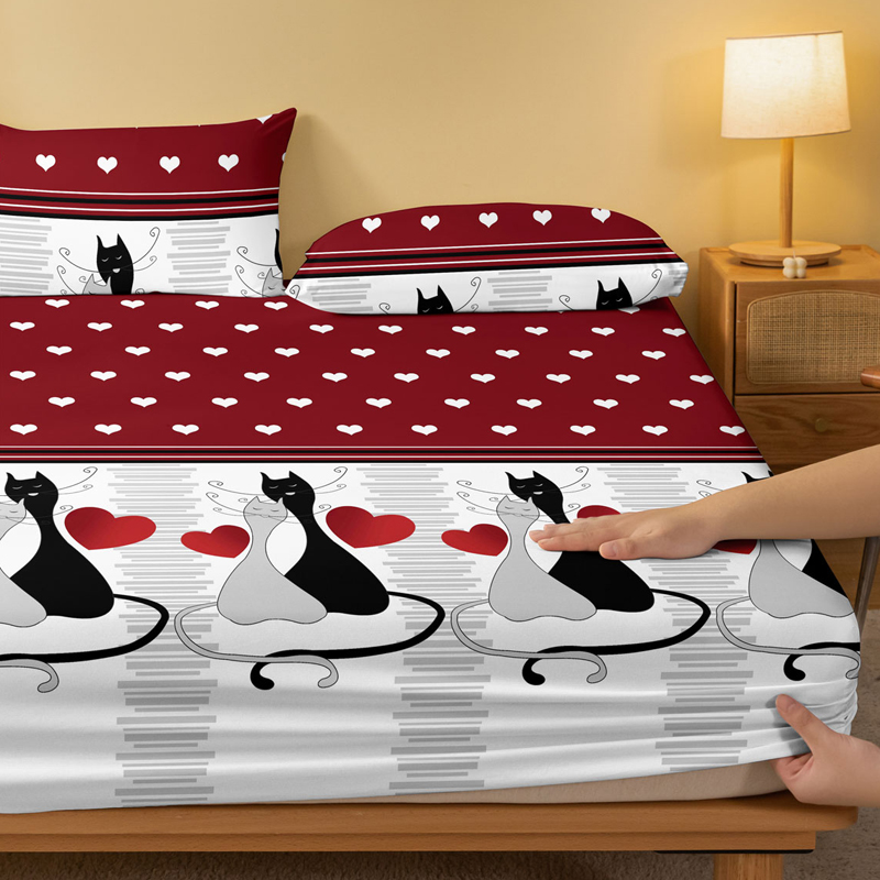 1 Simple modern Heart-Shaped Geometry printed matte Fitted Sheet, bedroom printed bed cover, bedding (excluding pillowcases)