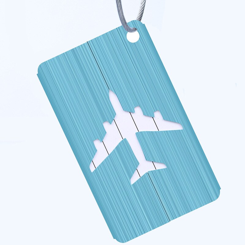 1pc avion forme brossé carré étiquettes de bagages bagages enregistrés ascenseurs d'embarquement accessoires de voyage étiquette de bagage: blue
