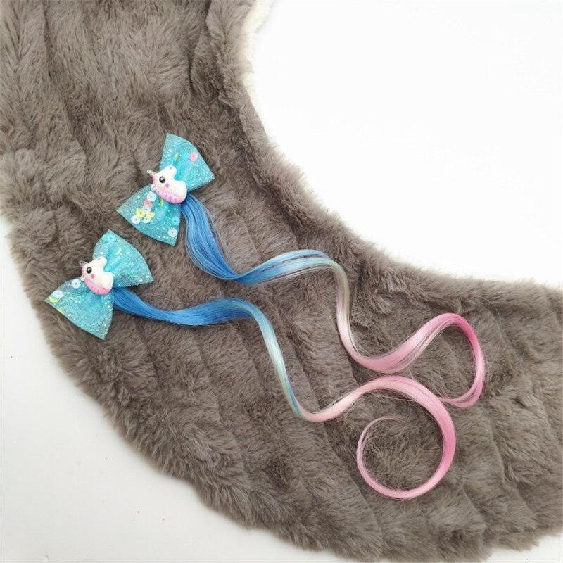 2 stuks kinderpruik haarspeldjes eenhoorn pailletten garen strik meisjes vlechten haarelastiek gedraaid schattige kinder haarspelden accessoires