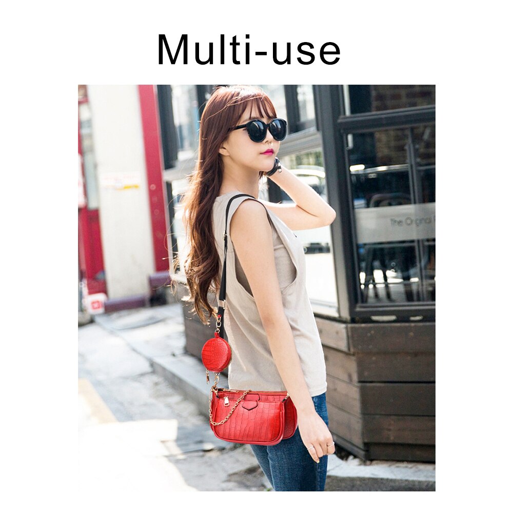 Wzór krokodyla skórzana torba na ramię zwykły Crossbody torby damskie torebki Totes torba 3 zestawy wieczorne sprzęgło torebka