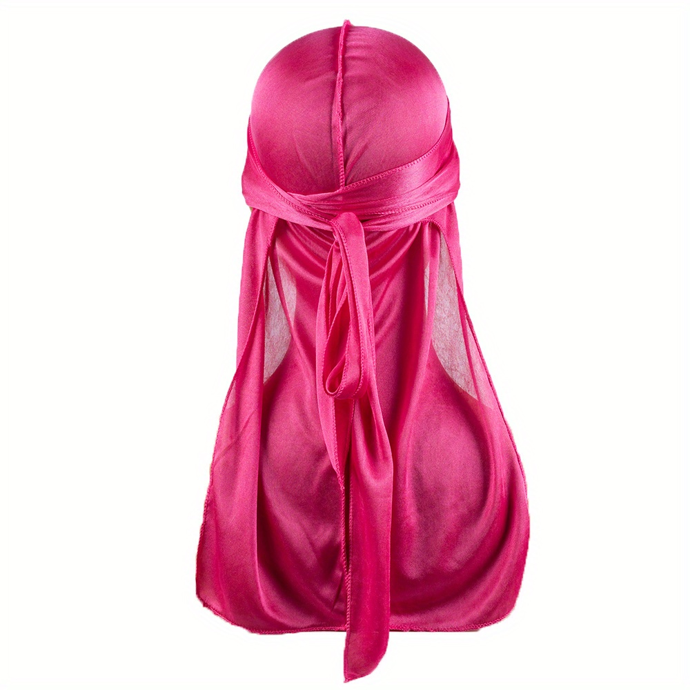 Gorro Durag de seda para hombre, Bandana sedosa Du Rag Doo Rag, gorro con ondas de cola larga: Rojo rosado