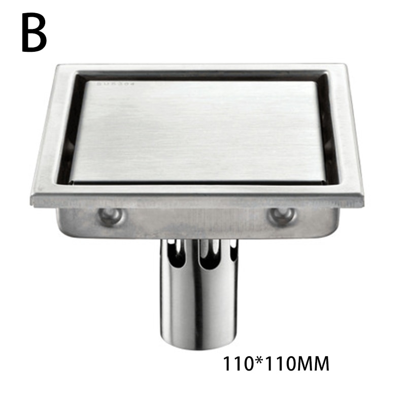 Modern Bathroom Shower Floor Drain Tile Insert Square Floor Waste Grates Shower Drain 304 Stainless Steel Invisible Floor Drain: 110x110MM