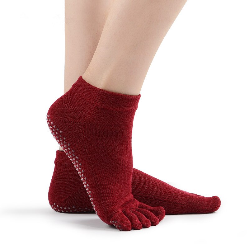 1 par/parti kvinder yoga sokker fem finger dans pilates anti slip gummi prikker sports sokker dame gym yoga tå sokker