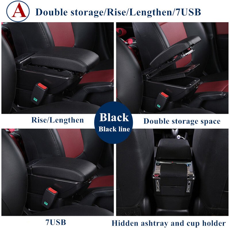 For Hyundai Getz Armrest Box Hyundai Getz Universal Car Central Armrest Storage Box cup holder ashtray modification accessories: A Black Black line