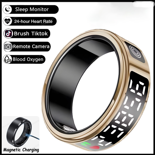 Smart Ring Mannen Met Scherm LED Hartslag Bloed Zuurstof Monitoring Vrouwen Ring Multi Sportmodi IP68 5ATM Waterdicht: WHITE / 9