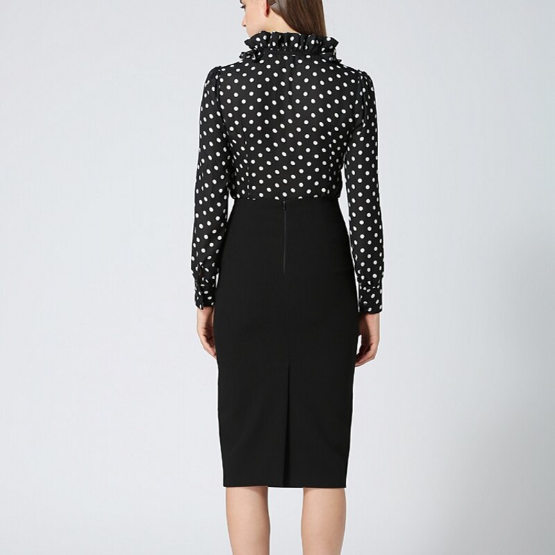 Body blusa Mujer Bodysuit Blusas camisa femenina Blusas Mujer Ruffle negro Polka Dot Chiffon ropa de manga larga