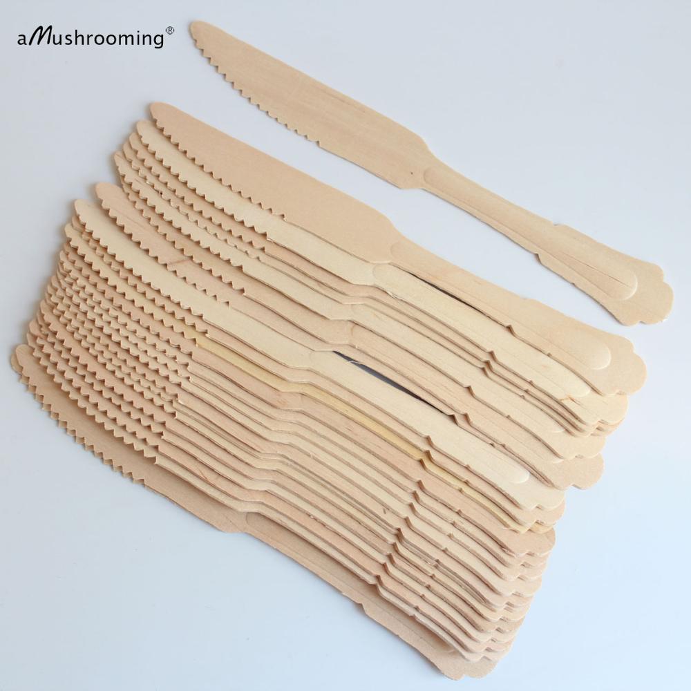 10Pcs Grote 20Cm Vintage Wegwerp Houten Bestek Cake Mes Buffet Tafel Lepels Vorken Wedding Bridal Shower Verjaardag Bestek