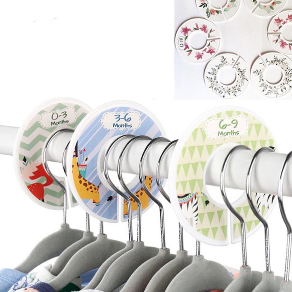 6pcs Baby Clothes Size Dividers Round Plastic Clothing Hanger Separation Circle Size Buckles for Wardrobe Shopping Mall