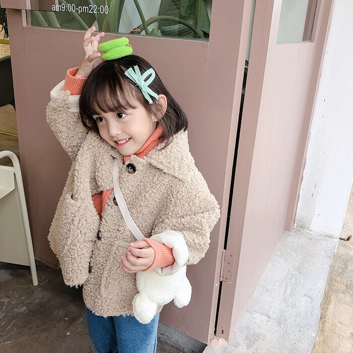 2 3 4 5 6 jaar babymeisjesjassen koreaanse lamswollen jassen voor meisjes peuter kinderkleding schattige wintermeisjeskleding: Beige / 4t