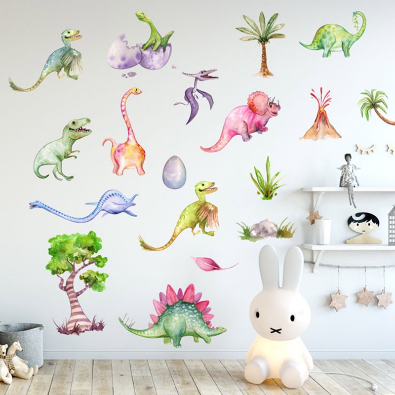 Cartoon Kleurrijke Dinosaurussen Muurstickers Pvc Diy Kinderkamer Nursery Home Decoration Muurstickers Achtergrond Behang Mooie