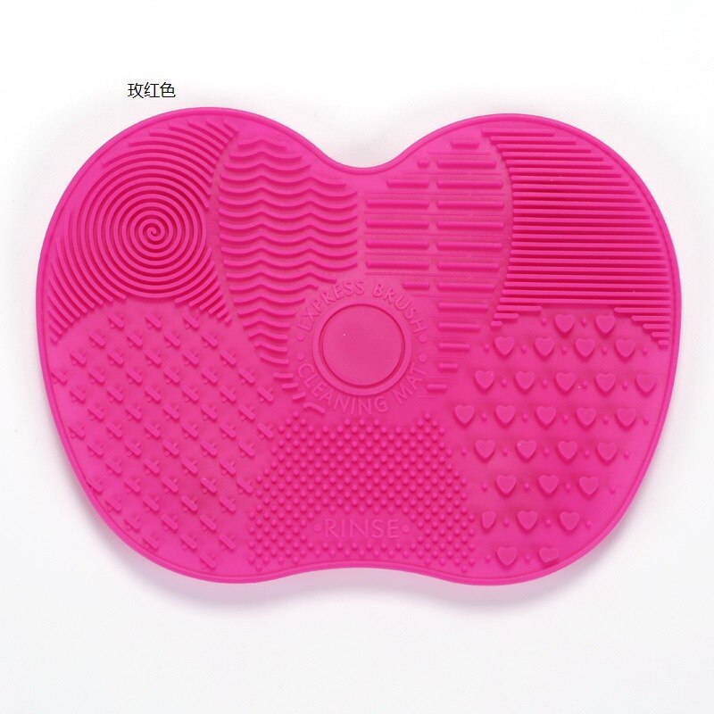 Praktische siliconen wasmat make-up kwast schuurspons make-up kwast reinigingsmat siliconen klein nummer appel pad: Rozenrood