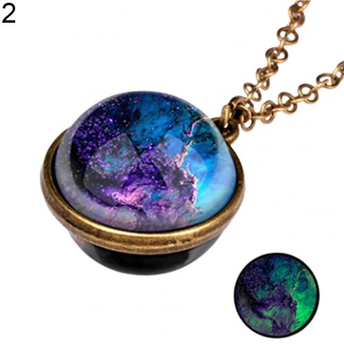 Unico Luminoso Universe Galaxy Pianeta Collana In Vetro di Glow In The Dark Cosmic Pendente Della Collana Della Sfera per Unisex Dei Monili Dell'annata: 2